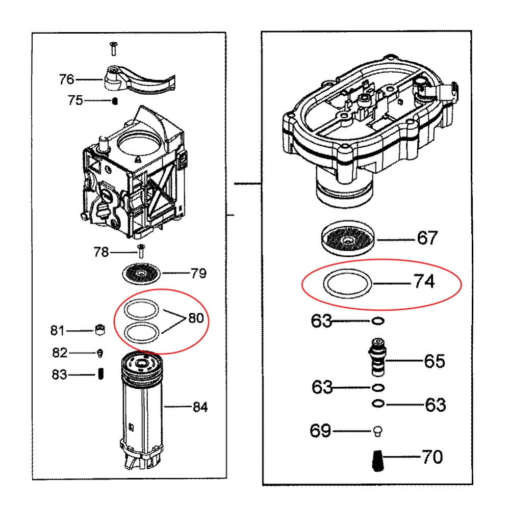 Diagramă grup infuzor DeLonghi – poziție sită și garnituri