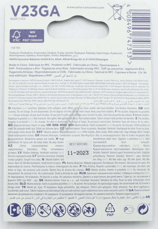 4223101402 V23GA 12V-BATERIE VARTA 120X80MM ELECTRONICS 2BUC BLISTER